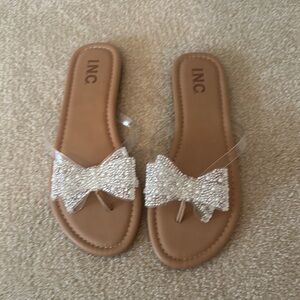 INC International Concepts Women's Tan Sandals with White Bow